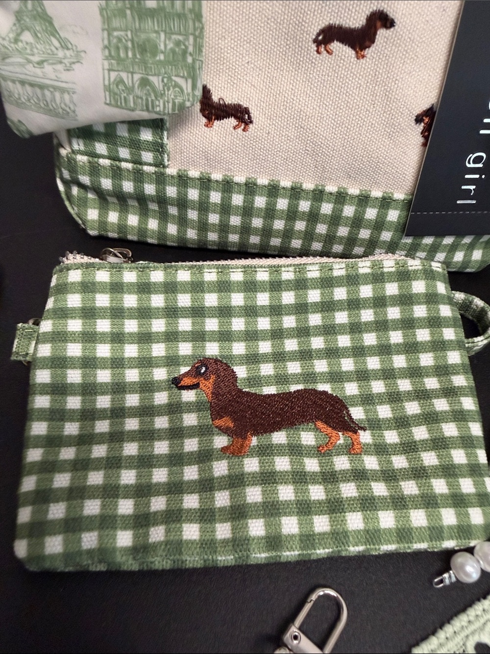 Madden Girl | Green Gingham Dachshund Canvas Tote | Wristlet, Bag Charms & More - Picture 6 of 15